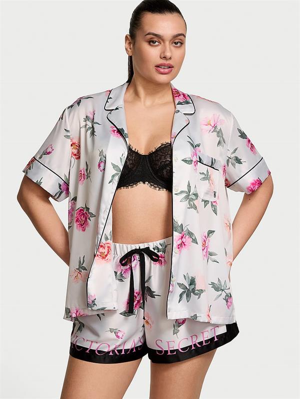 Glazed Saten Sortlu Pijama Takimi