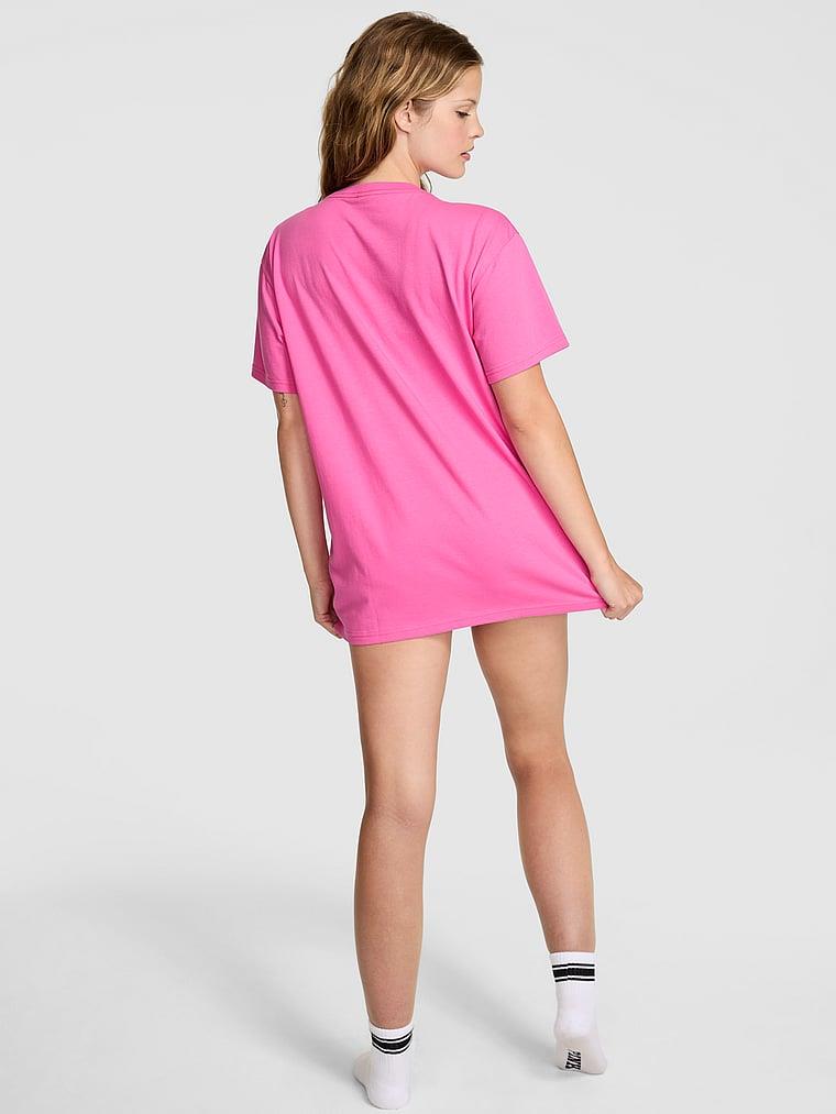 Pink Oversize Kısa Kollu Kampus Tisort arka görünümü