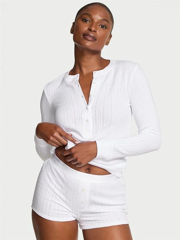 Henley Pointelle Kısa Sortlu Pijama Takimi ön görünüm