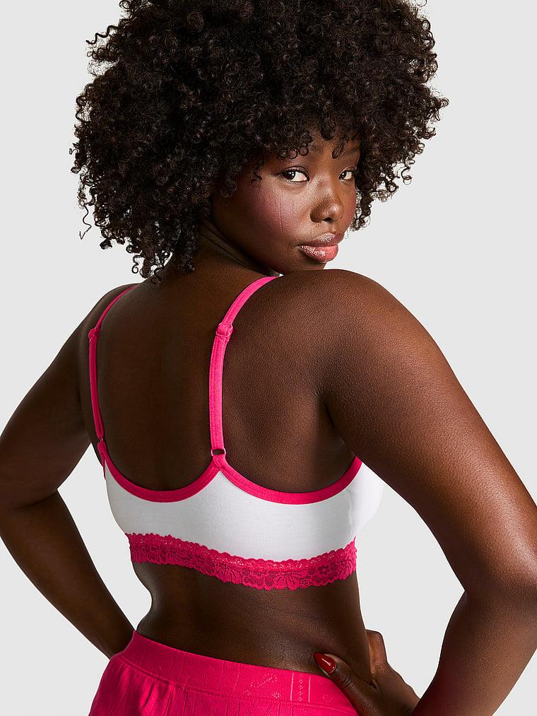Pink Pamuklu Dantelli Yuvarlak Yakali Bralet arka görünüm