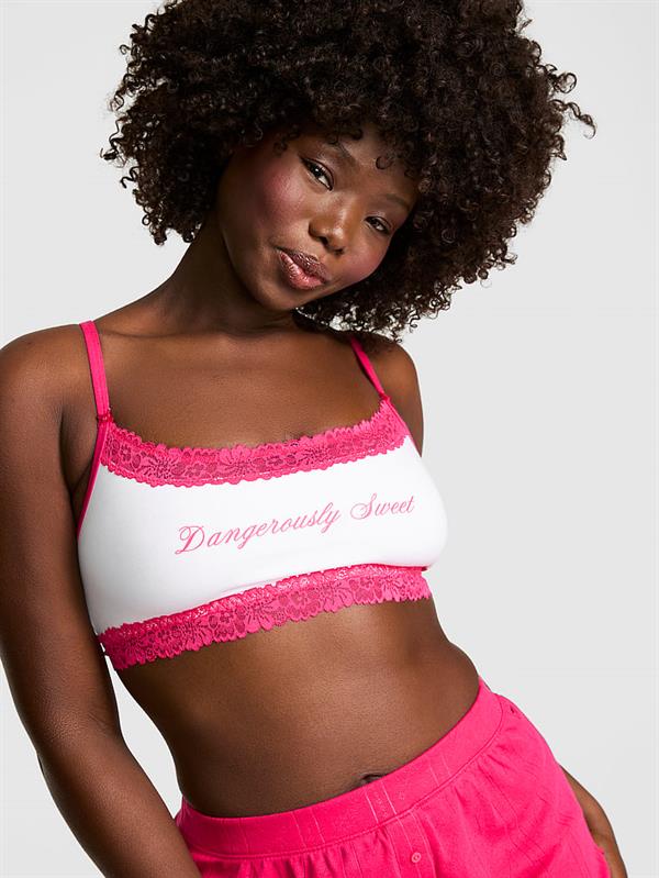 Pink Pamuklu Dantelli Yuvarlak Yakali Bralet