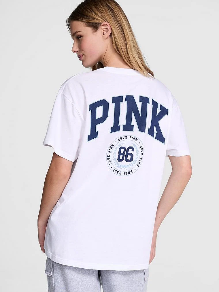Pink Oversize Kısa Kollu Kampus Tisort arka görünüm