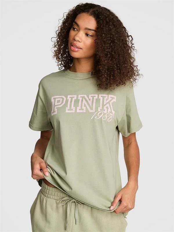 Pink Oversize Kısa Kollu Kampus Tisort