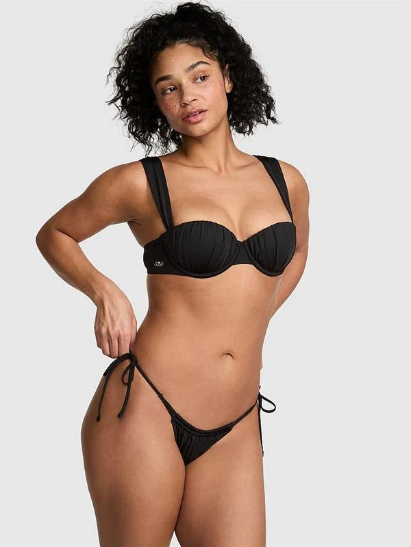 Pink Buzgu Detayli Push Up Balkonet Bikini Ustu