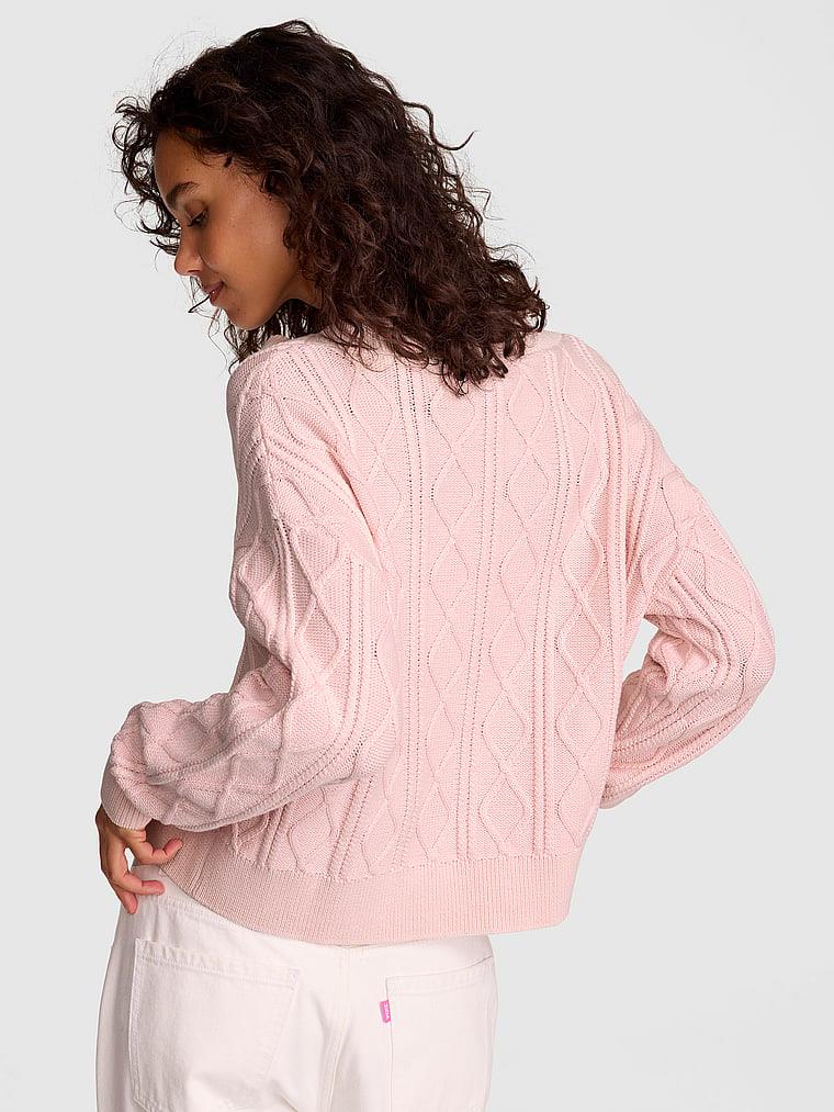 Pink Oversize V Yaka Orgu Kazak arka görünüm