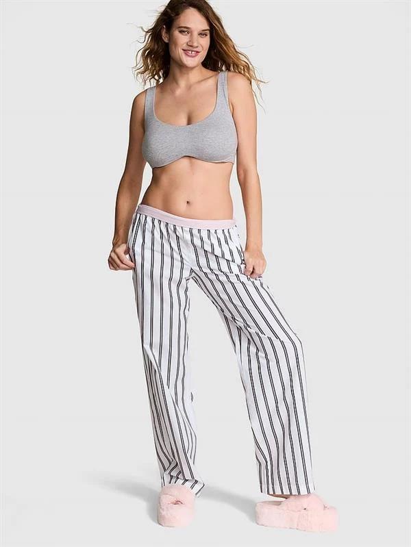 Pink Pamuklu Poplin Logolu Pijama Alti ön görünüm