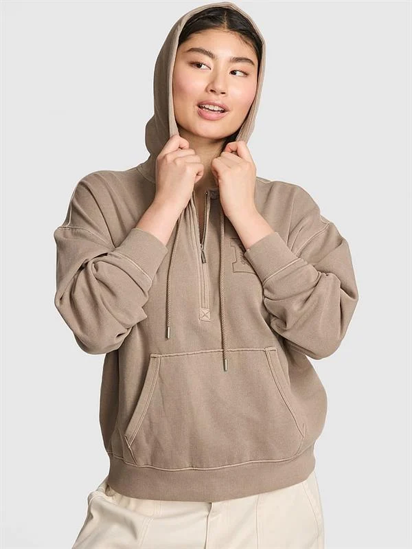 Pink Ivy Yarim Fermuarli Kapusonlu Sweatshirt ön görünüm