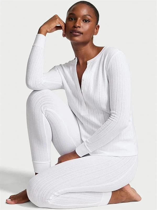 Pointelle Henley Uzun Pijama Takimi