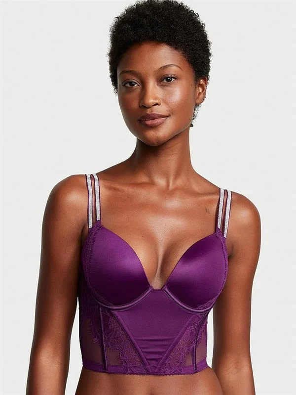 Işıltılı Cift Askili Dantelli Push Up Korse Bustiyer ön görünüm