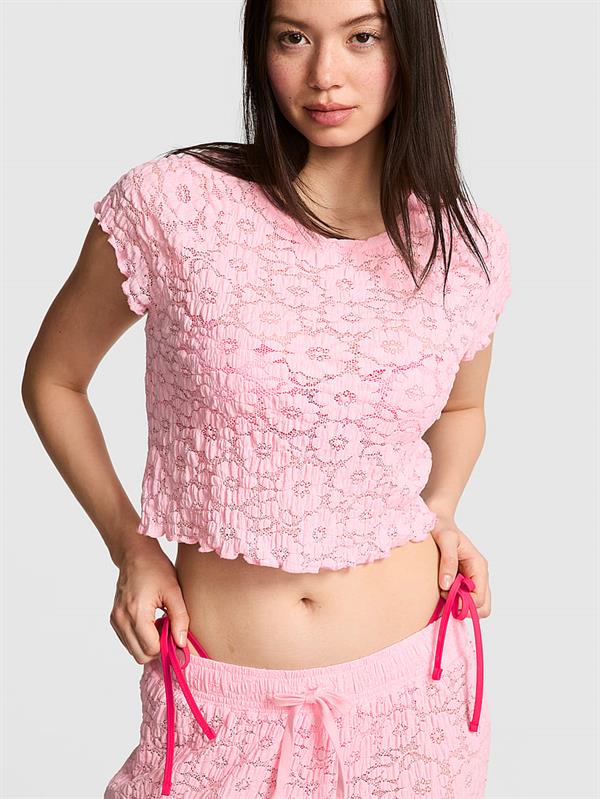 Pink Desenli Orgu Bluz