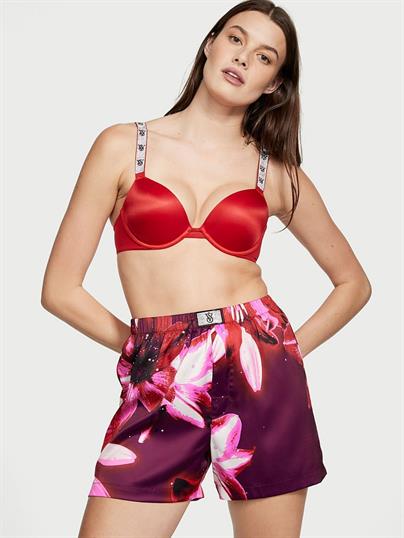Işıltılı Yama Detayli Saten Boxer Sort