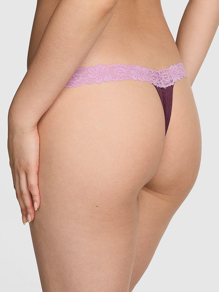 Pink Dantel Detayli Pamuklu Tanga arka görünümü