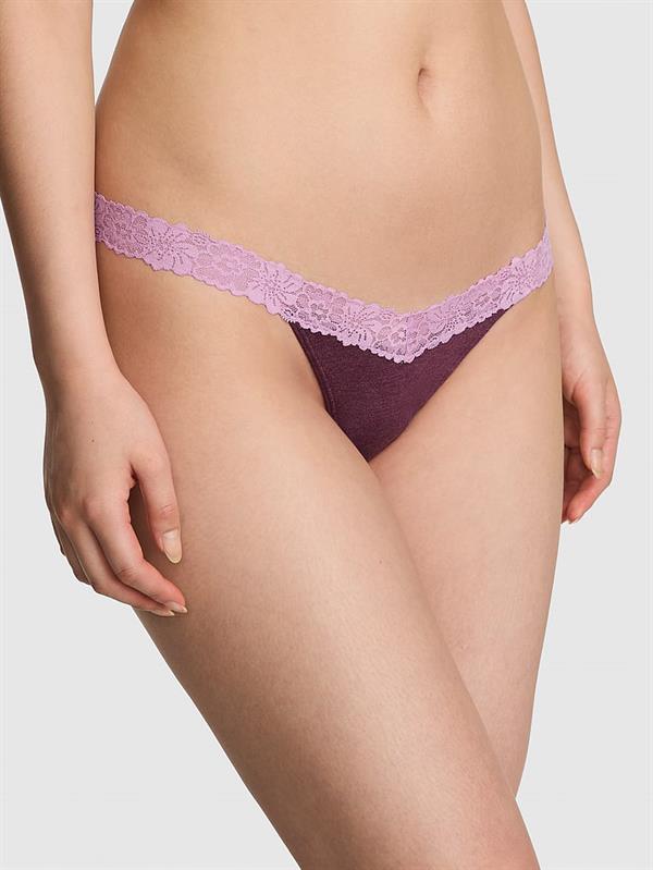 Pink Dantel Detayli Pamuklu Tanga