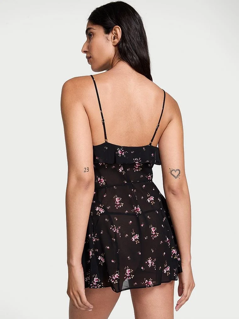Çiçekli Sifon Babydoll Takimi arka görünüm