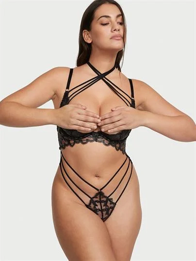 Işıltılı Kalp Islemeli Acik Kap Askili Crotchless Playsuit