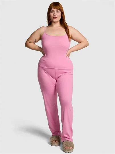 Pink Spill The Tea Pamuklu Uzun Pijama Takimi