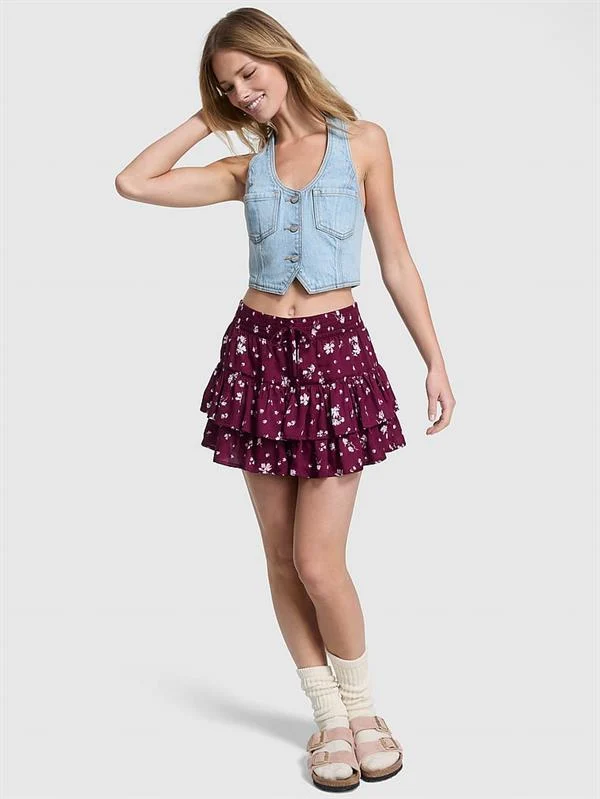Pink Summer Fling Saten Fırfırlı Etek