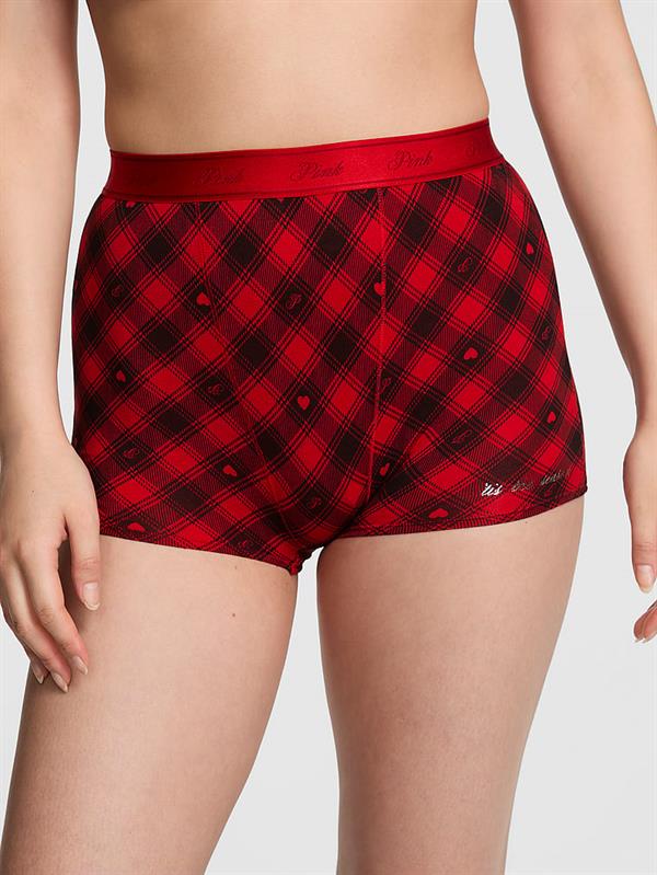 Pink Logolu Pamuklu Yüksek Bel Boyshort Kulot