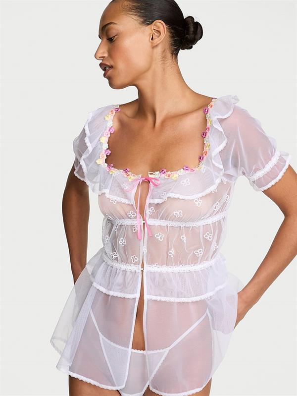 Kelebek Islemeli Tul Babydoll Takimi