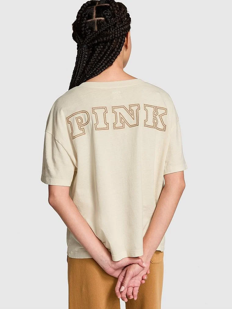 Pink Kısa Kollu V Yaka Tisort arka görünüm