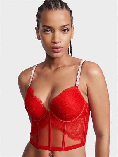 Işıltılı Askili Dantelli Push Up Bustiyer
