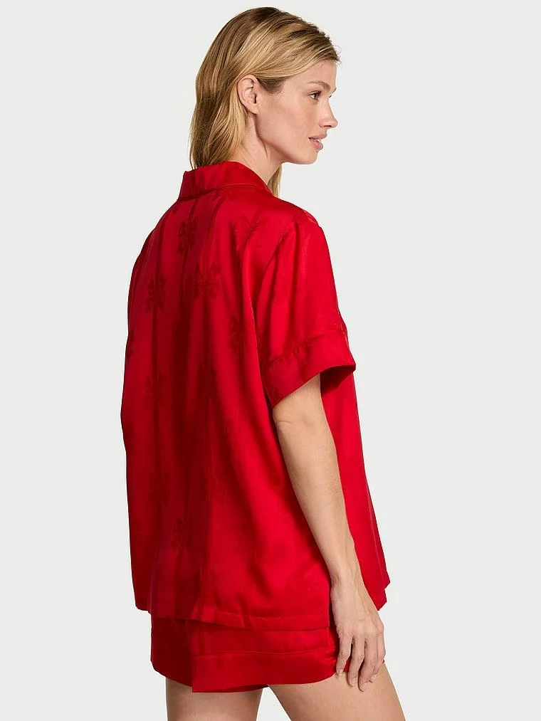 Glazed Saten Fiyonklu Sortlu Pijama Takimi arka görünüm