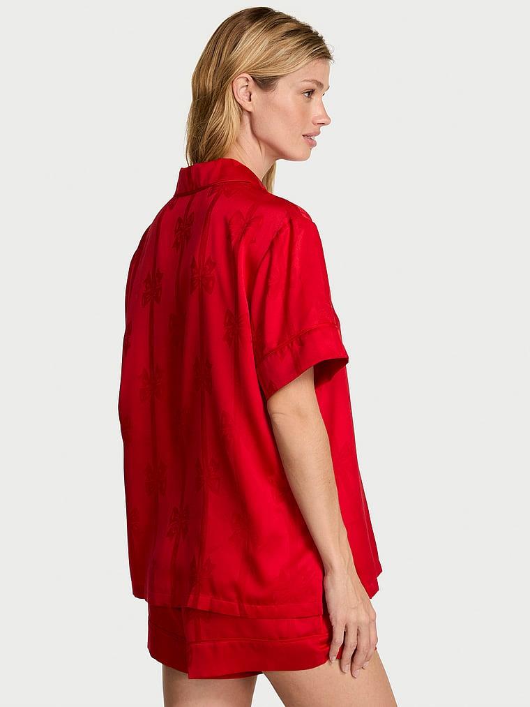 Glazed Saten Fiyonklu Sortlu Pijama Takimi arka görünümü