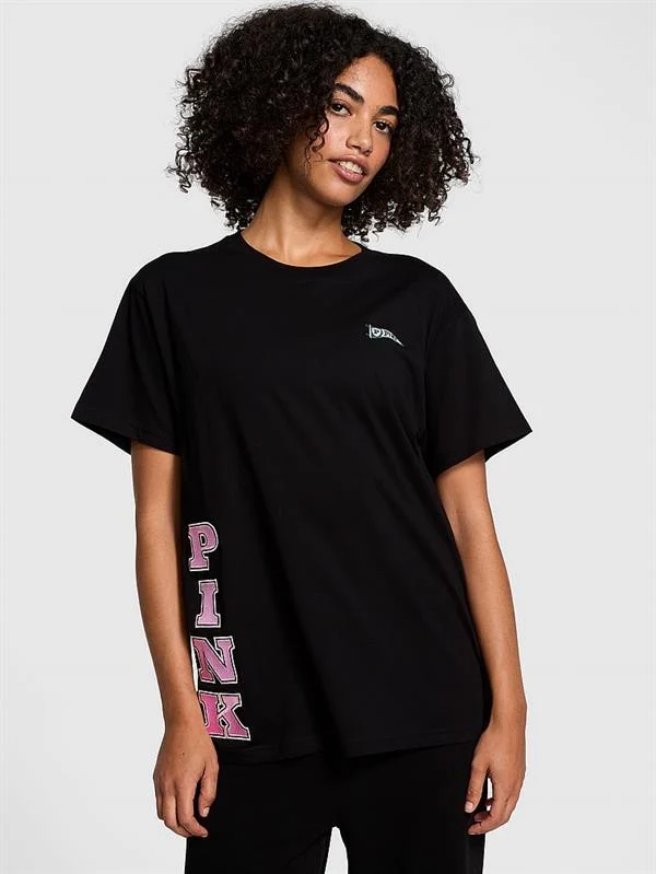 Pink Oversize Kısa Kollu Kampus Tisort ön görünüm