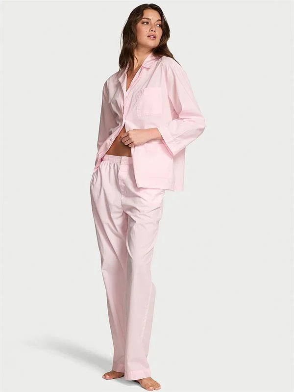 Pamuklu Oversize Uzun Pijama Takimi ön görünüm