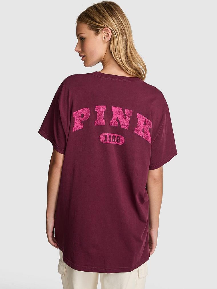 Pink Oversize Kısa Kollu Kampus Tisort arka görünümü