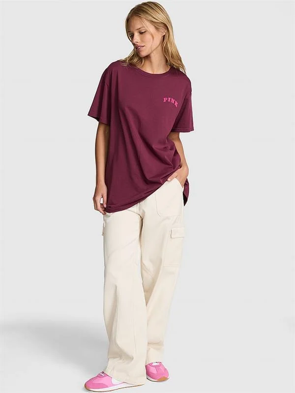 Pink Oversize Kısa Kollu Kampus Tisort