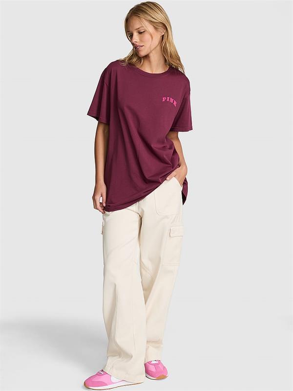 Pink Oversize Kısa Kollu Kampus Tisort
