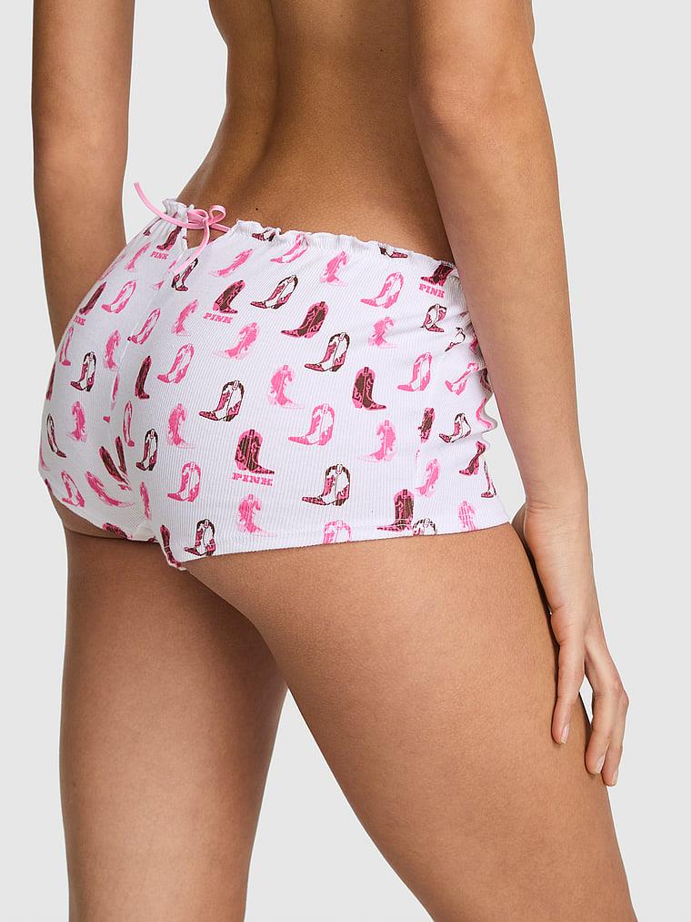 Pink Pamuklu Arkadan Baglamali Boyshort Kulot arka görünümü