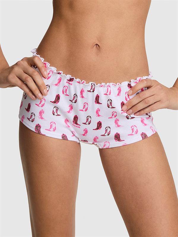 Pink Pamuklu Arkadan Baglamali Boyshort Kulot