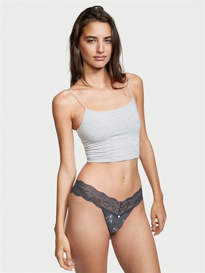 Victorias Secret Esnek Pamuk Bel Kismi Dantelli Tanga Kulot