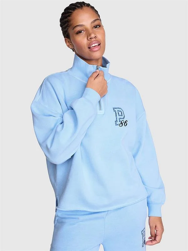 Pink Kampus Fermuarli Balikci Yaka Sweatshirt ön görünüm