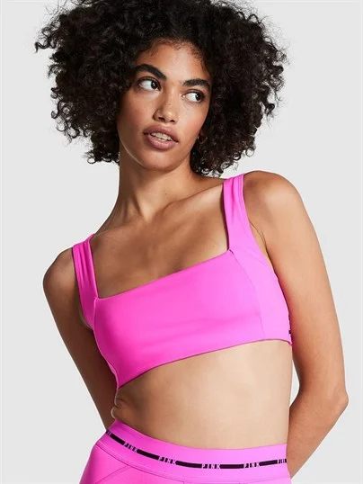 Victorias S Secret Pink Soft Ultimate Hafif Astarli Kare Yaka Sporcu Sütyeni ön görünüm