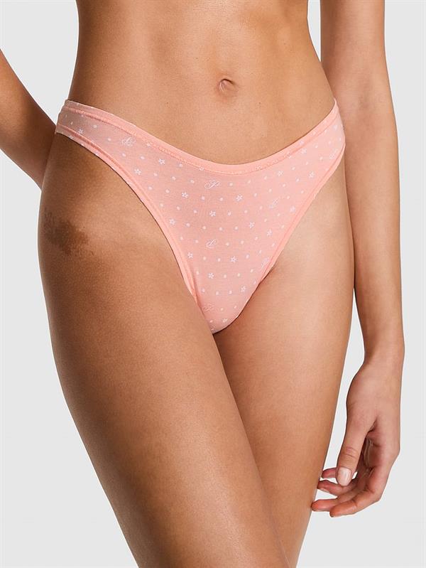 Pink Pamuklu Derin Bacak Kesim Tanga ön görünüm