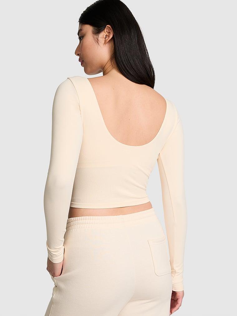Pink Soft Seamless Uzun Kollu Kalp Yaka Ust arka görünüm