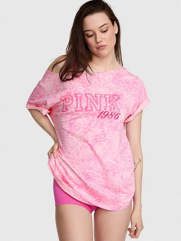 Pink Pamuklu Omzu Acik Tisort ön görünüm