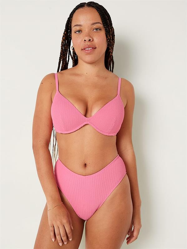 Pink Krinkle Yüksek Bel Cheeky Bikini Alti