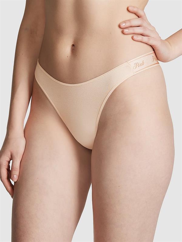 Pink Logolu Pamuklu Derin Bacak Kesim Tanga