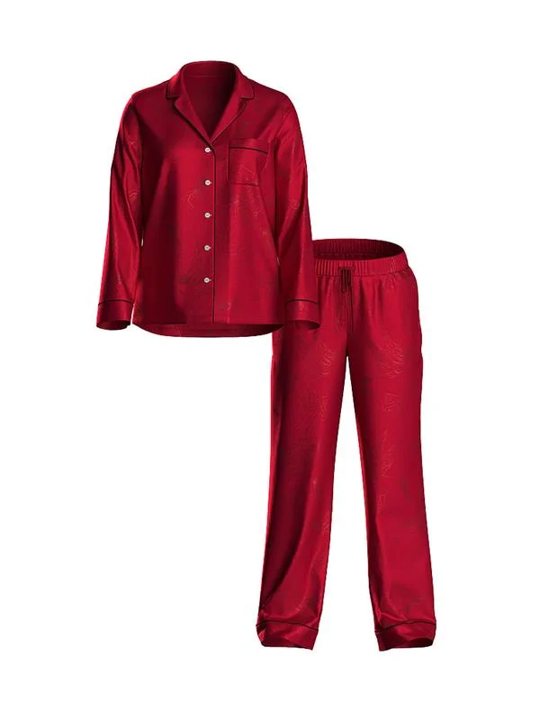 Parlak Saten Uzun Pijama Takimi