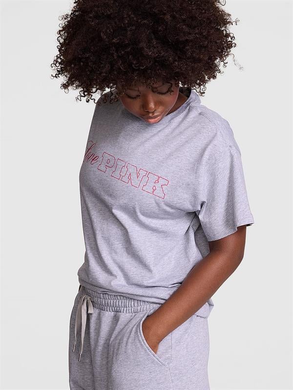Pink Oversize Kısa Kollu Kampus Tisort ön görünüm