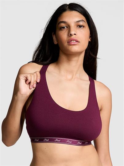 Pink Pamuklu Racerback Logolu Bralet