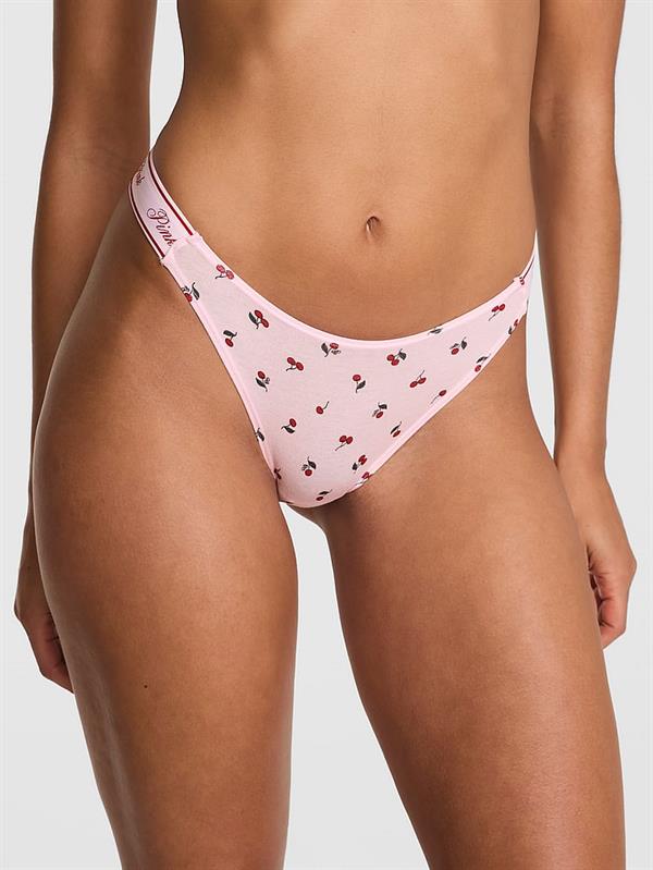 Pink Logolu Pamuklu Derin Bacak Kesim Tanga