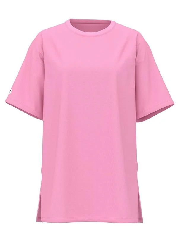 Pink Pamuklu Oversize Yirtmac Detayli Uyku Tisortu ön görünüm