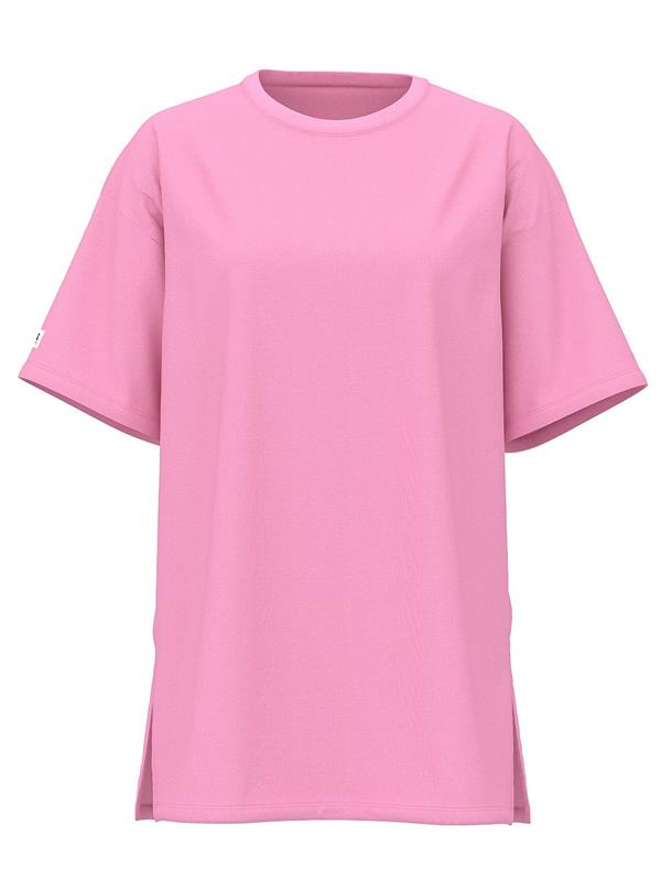 Pink Pamuklu Oversize Yirtmac Detayli Uyku Tisortu