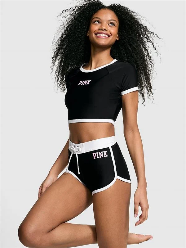 Pink Kısa Kollu Gunes Koruyucu Ust ön görünüm