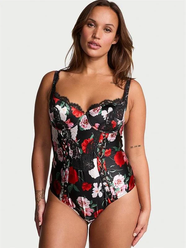 Atelier Victorias Secret Noir Saten Dantel Kenarli %E2%80%8B%E2%80%8Bbodysuit